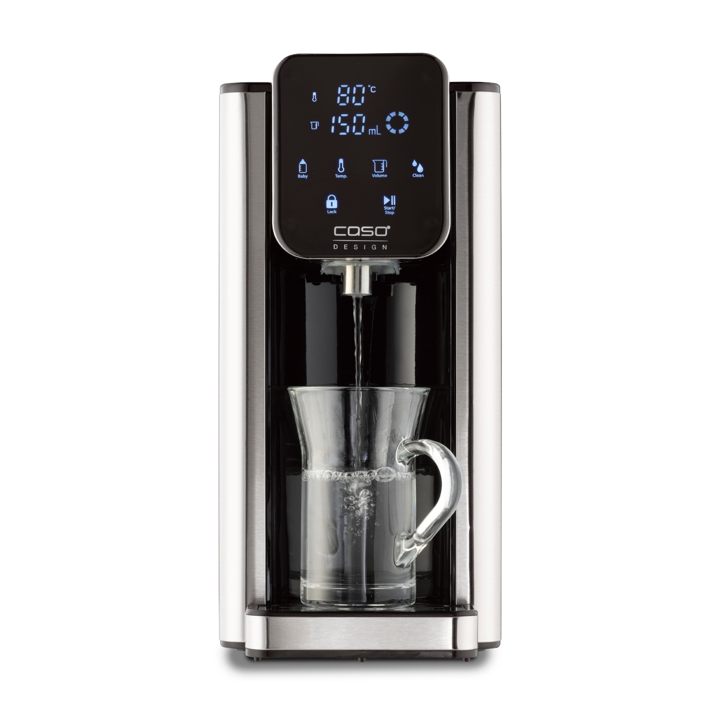 Water boiler with glass, temperature display, 80 degrees, 150 ml, Caso Design