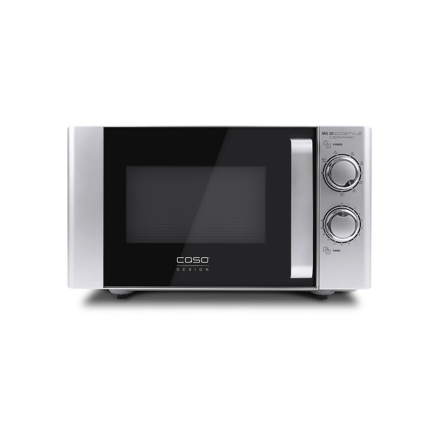Micro-ondes, argent, Caso Design, MG 20, Ecostyle, céramique, boutons, minuterie, appareil de cuisine