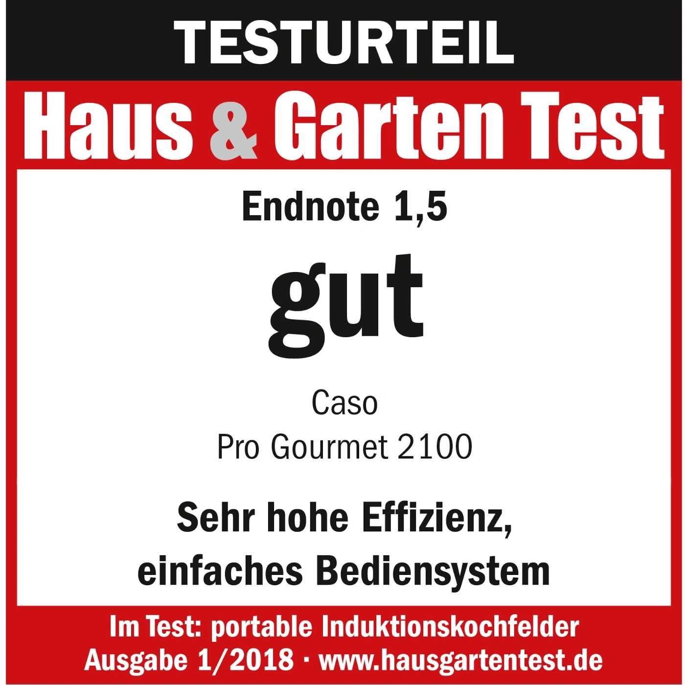Résultat du test Haus & Garten Test, note 1,5, bon, Caso Pro Gourmet 2100, haute efficacité