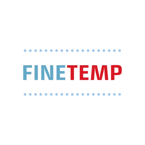Logo FINE TEMP sur fond noir avec des points bleus autour