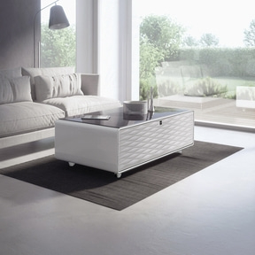CASO Sound & Cool White Table lounge avec compartiments réfrigérés, soundbar & possibilités de chargement
