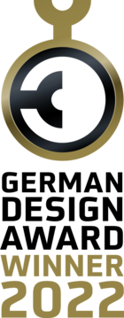 German Design Award Winner 2022, logo, or et noir, prix du design