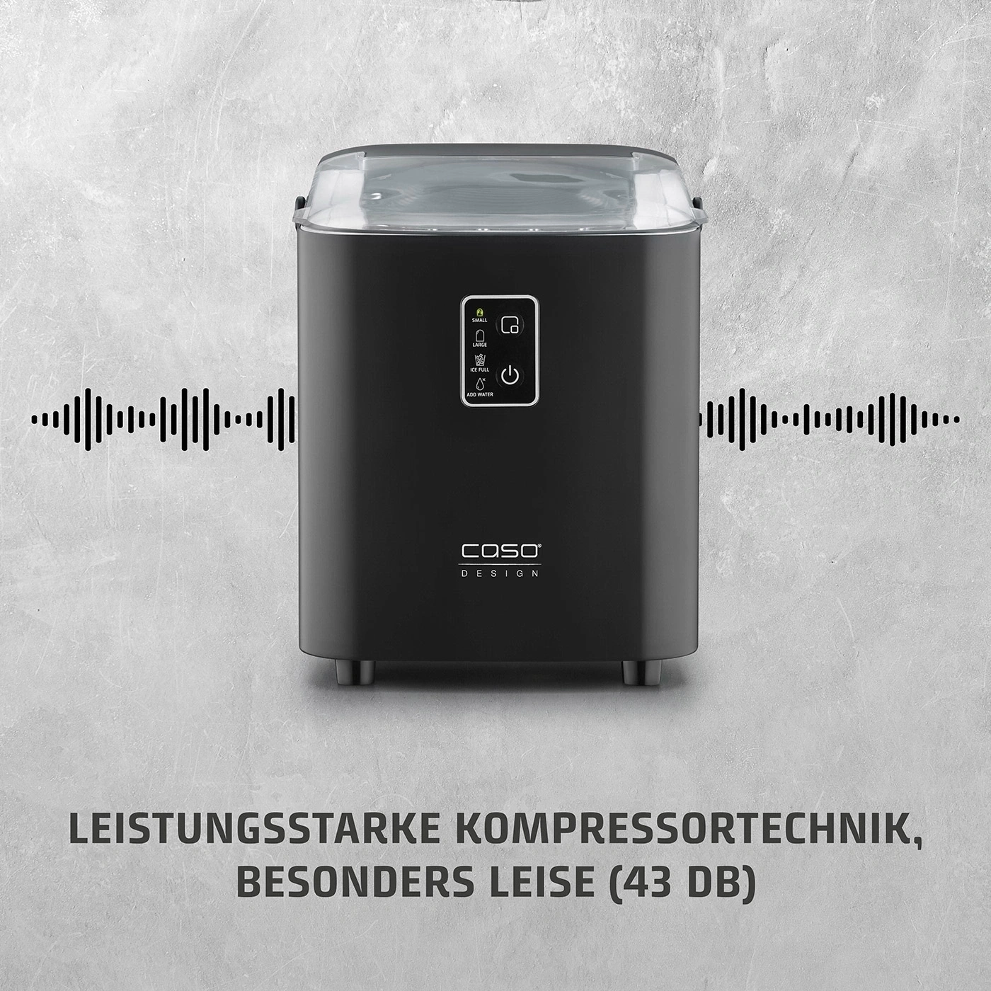 Schwarzer Eiswürfelbereiter von Caso Design mit Leistungsstarke Kompressortechnik, Besonders Leise (43 dB).