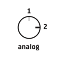 Analoge Uhr mit den Zahlen 1 und 2, schwarzer Hintergrund, Zeitmessung.