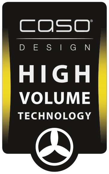 CASO Design High Volume Technology Logo mit Ventilator-Symbol