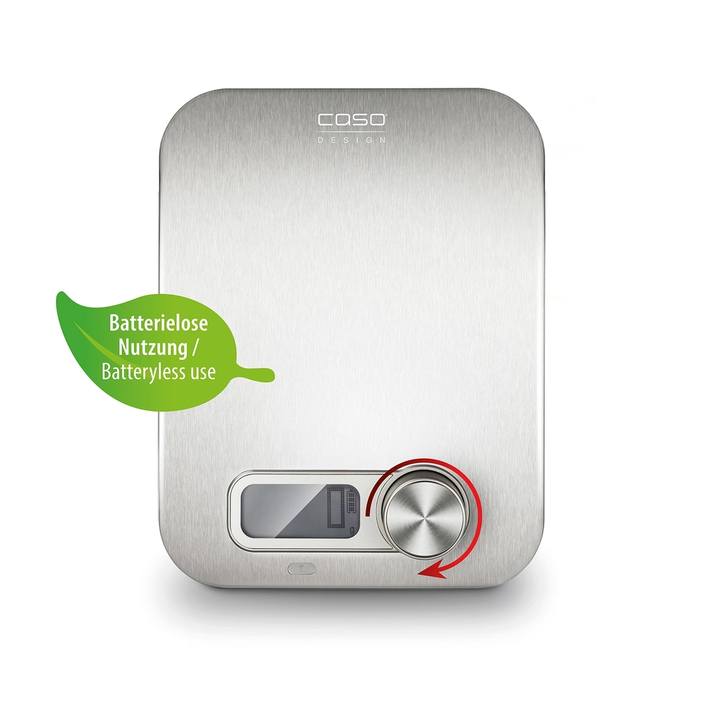 Balance de cuisine avec utilisation sans batterie et bouton rotatif. Caso Design.