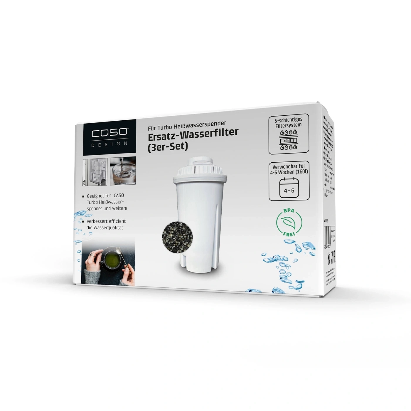 Caso Ersatz-Wasserfilter (3er-Set) für Turbo Heißwasserspender, BPA-frei, 4-6 Wochen