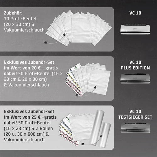 Sacs sous vide et appareil sous vide en set.
