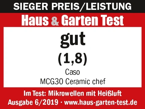 Auszeichnung für Mikrowelle Caso MCG30 Ceramic chef: Gut (1,8) im Haus & Garten Test.