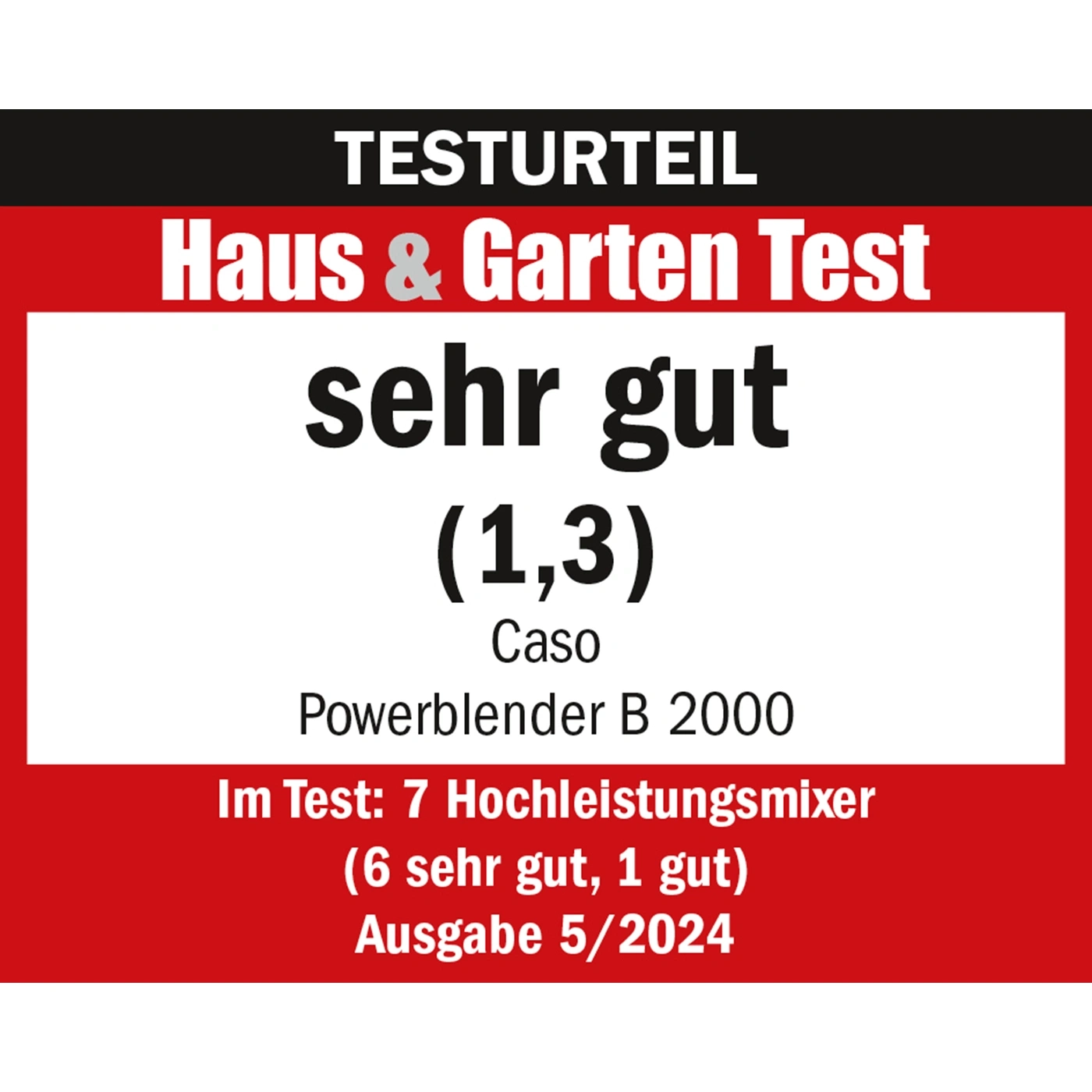 Test result Haus & Garten Test: very good (1.3) for Caso Powerblender B 2000, issue 5/2024
