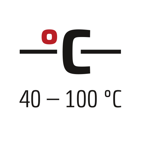 Plage de température de 40 à 100 degrés Celsius, fond noir, symbole de degré rouge