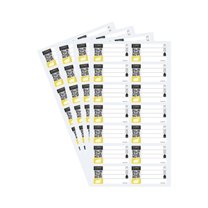 Labels with QR codes and logos, for food labeling, yellow and black design.