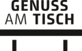 GENUSS AM TISCH, schwarzer Text auf weißem Hintergrund, Tisch-Symbol