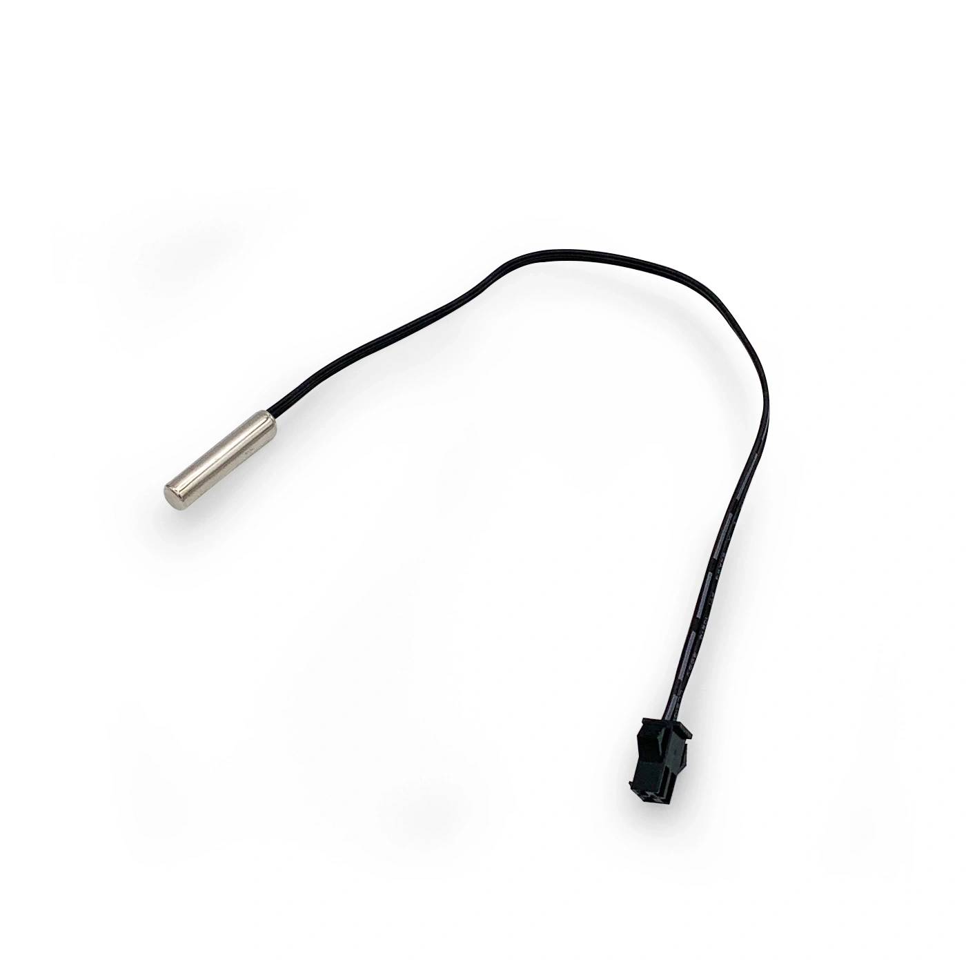 Temperatursensor mit Kabel und Stecker auf weißem Hintergrund