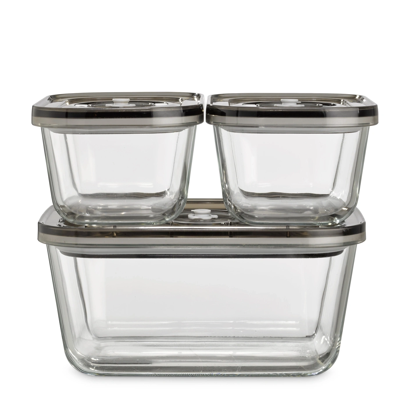 Glasbehälter-Set mit Deckel, transparent, quadratisch und rechteckig, gestapelt