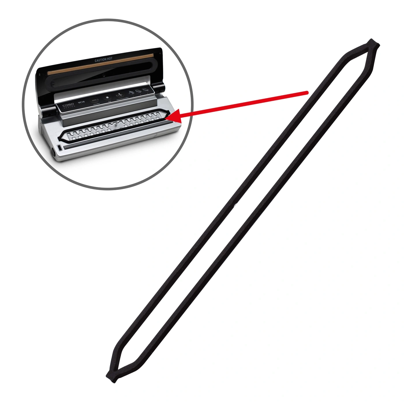 Black rubber sealing ring for vacuum sealer, close-up, isolated on white background