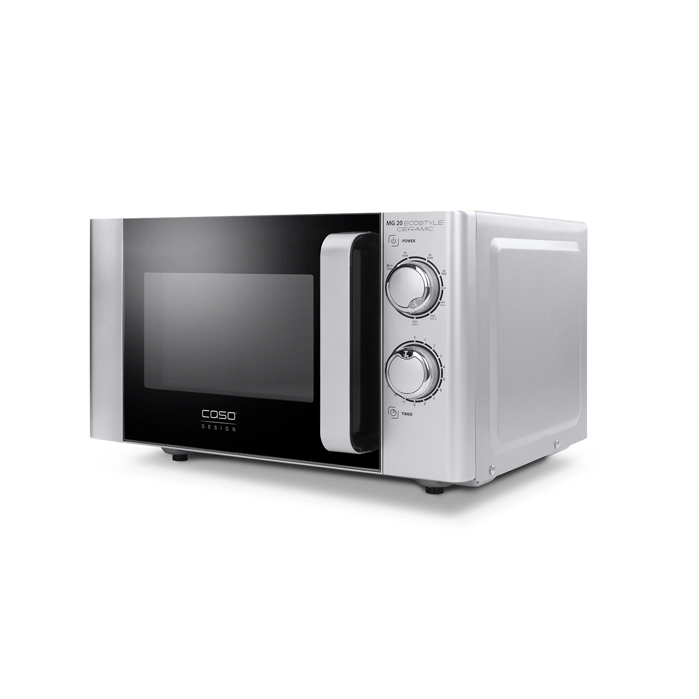 Micro-ondes, argent, Caso Design, MG 20 ECOSTYLE CERAMIC, boutons de commande, appareil de cuisine