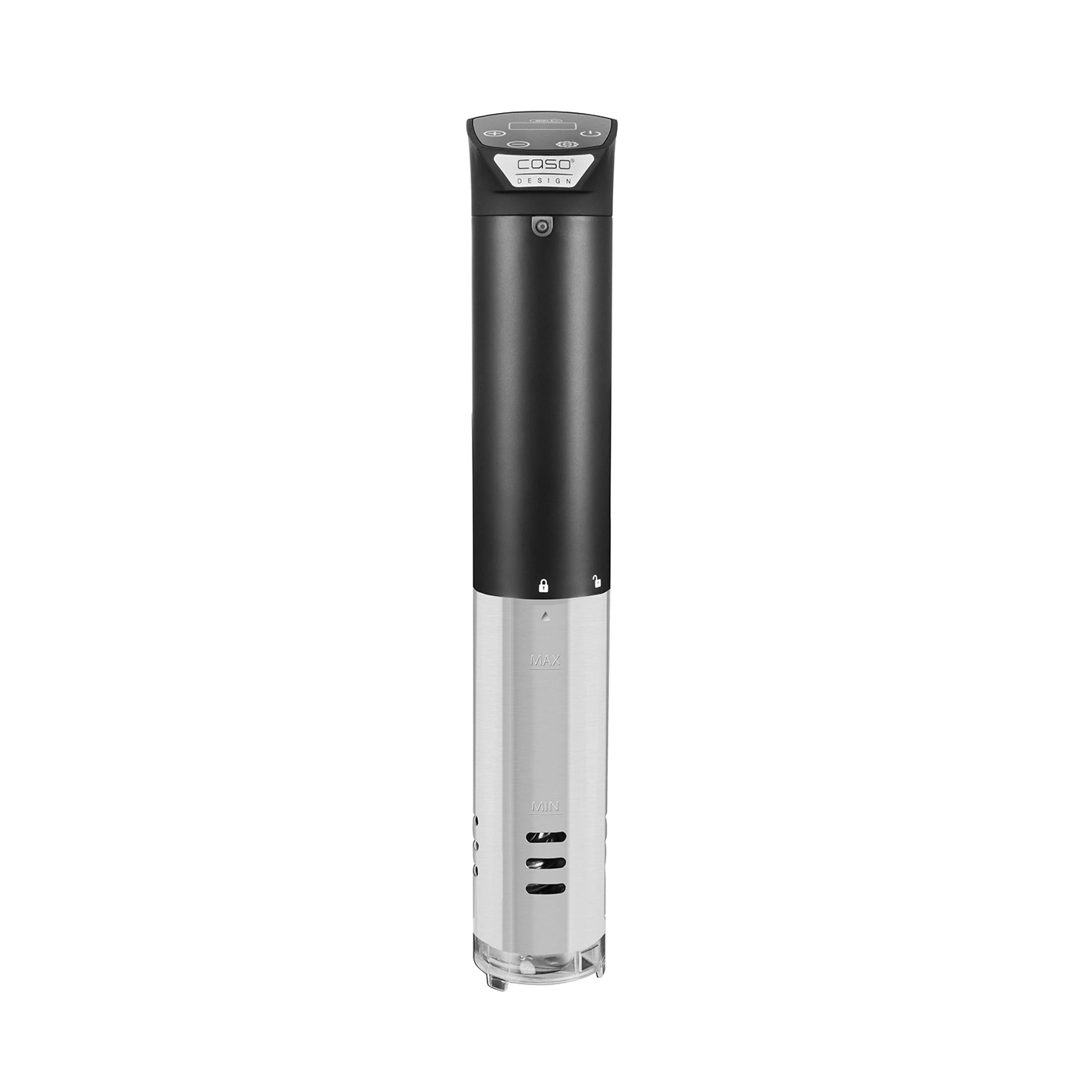 Sous vide cooker, Caso Design, stainless steel, black, temperature control, kitchen appliance, cooking