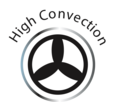 Hohe Konvektion, Logo mit Propeller-Symbol, schwarze Grafik auf weißem Hintergrund, Design