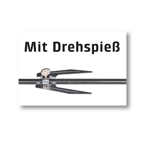 Mit Drehspieß, Grillzubehör, Spieß, Metall, Text, Produkt, Werbung, Küche, Kochen, Essen