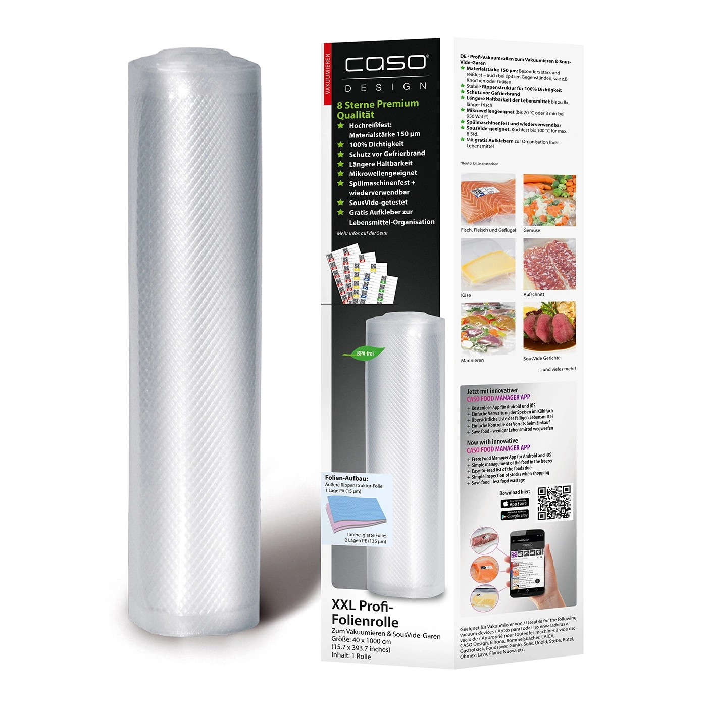 Vacuum roll for food, 8 stars premium quality, BPA free, 40x1000cm