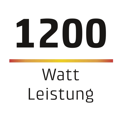 1200 Watts de puissance, barre jaune-rouge, fond noir