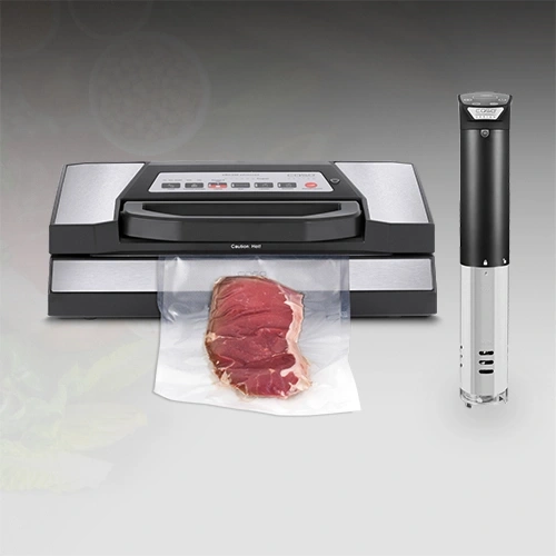 Machine sous vide avec viande et thermoplongeur