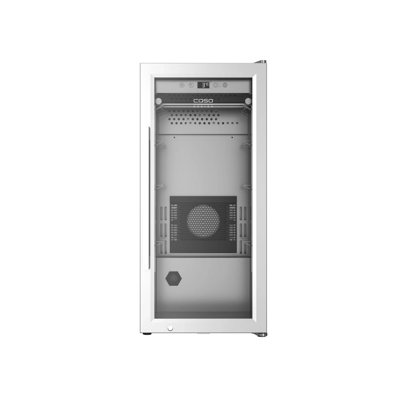 Weißer Weinkühlschrank mit Glastür und Temperaturanzeige, Caso Design