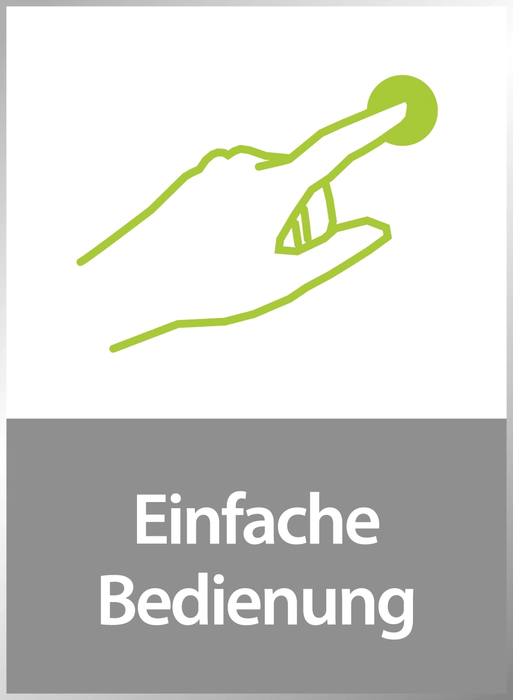 Hand pointing at green circle, with 'Easy Operation' written below in white letters on gray.