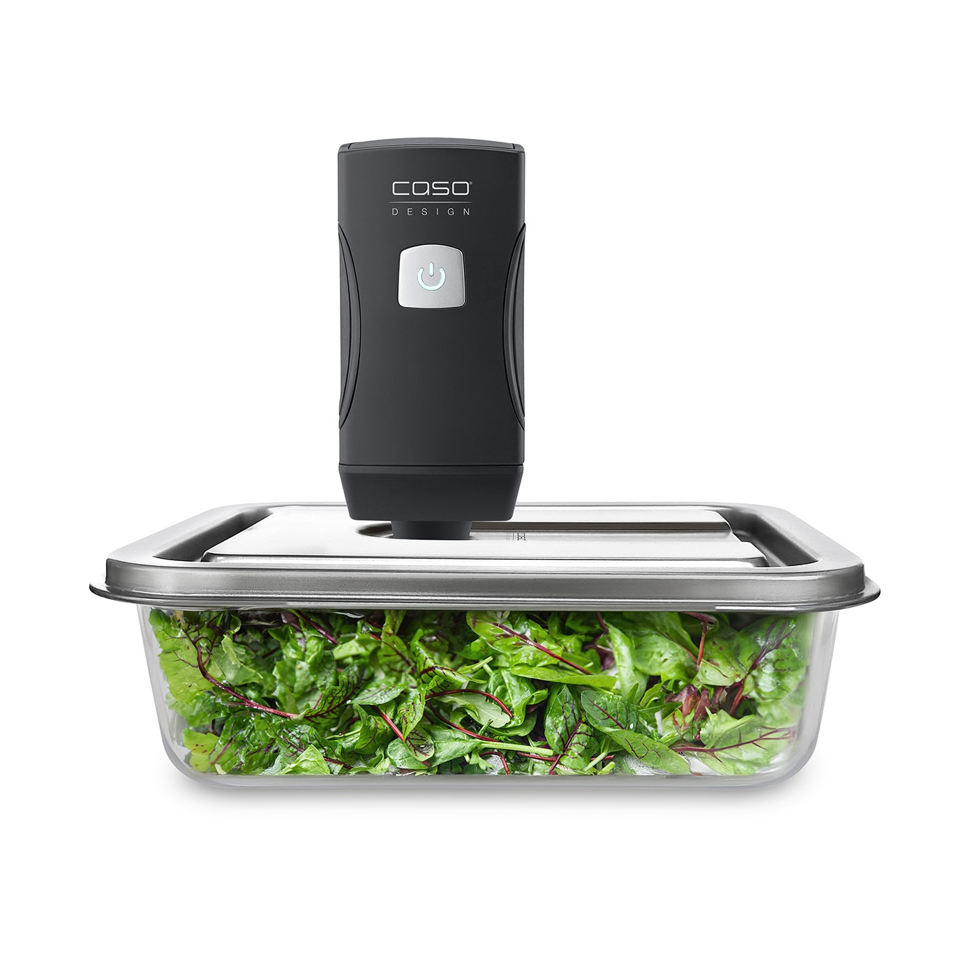 Vakuumiergerät mit Salat in Glasbehälter, COSO Design, Lebensmittelaufbewahrung