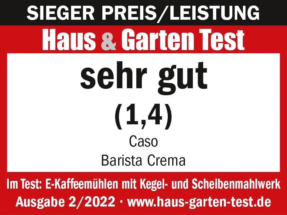 Récompense pour Caso Barista Crema: Très bon (1,4) dans le test Haus & Garten.