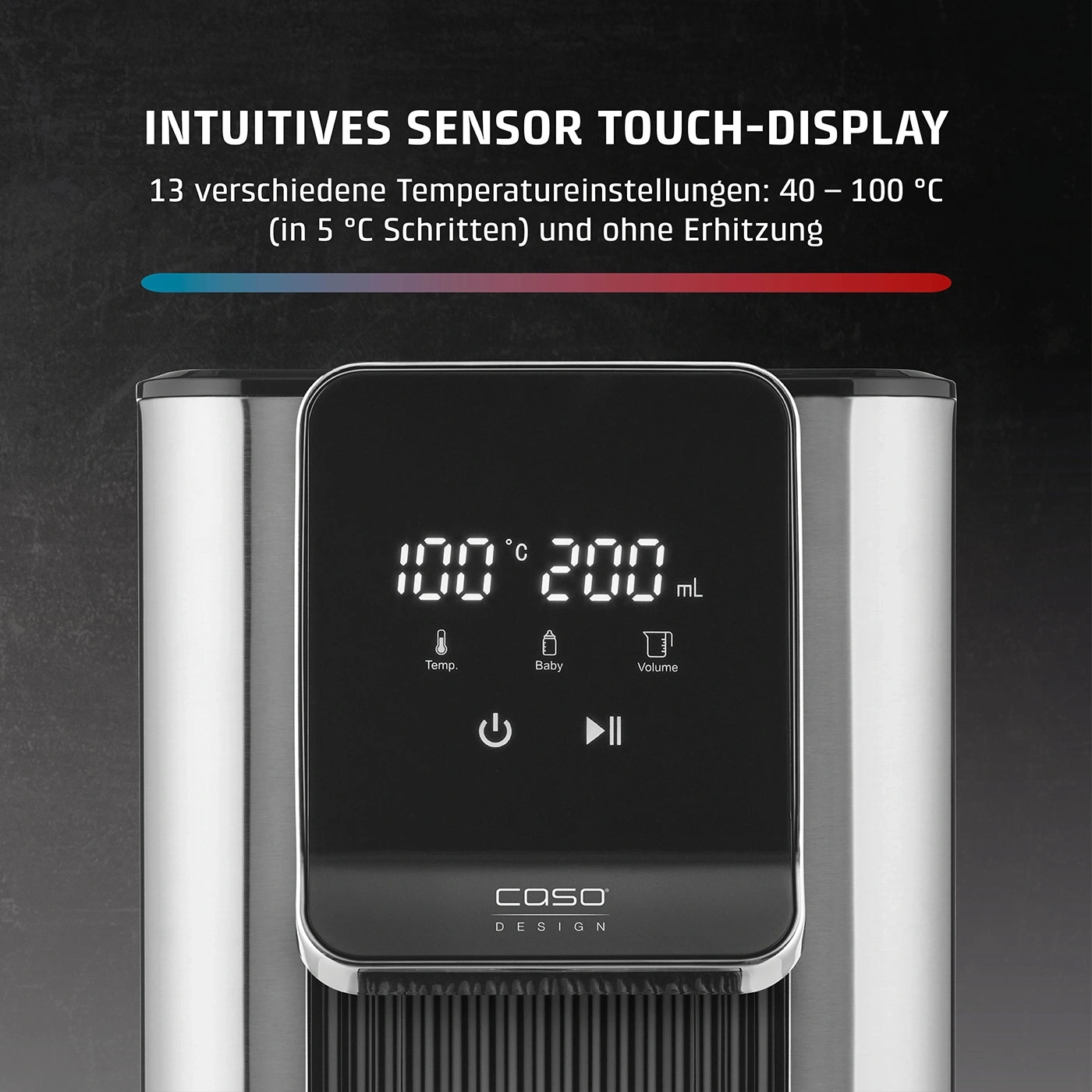A modern kettle with an intuitive sensor touch display and temperature indicator.