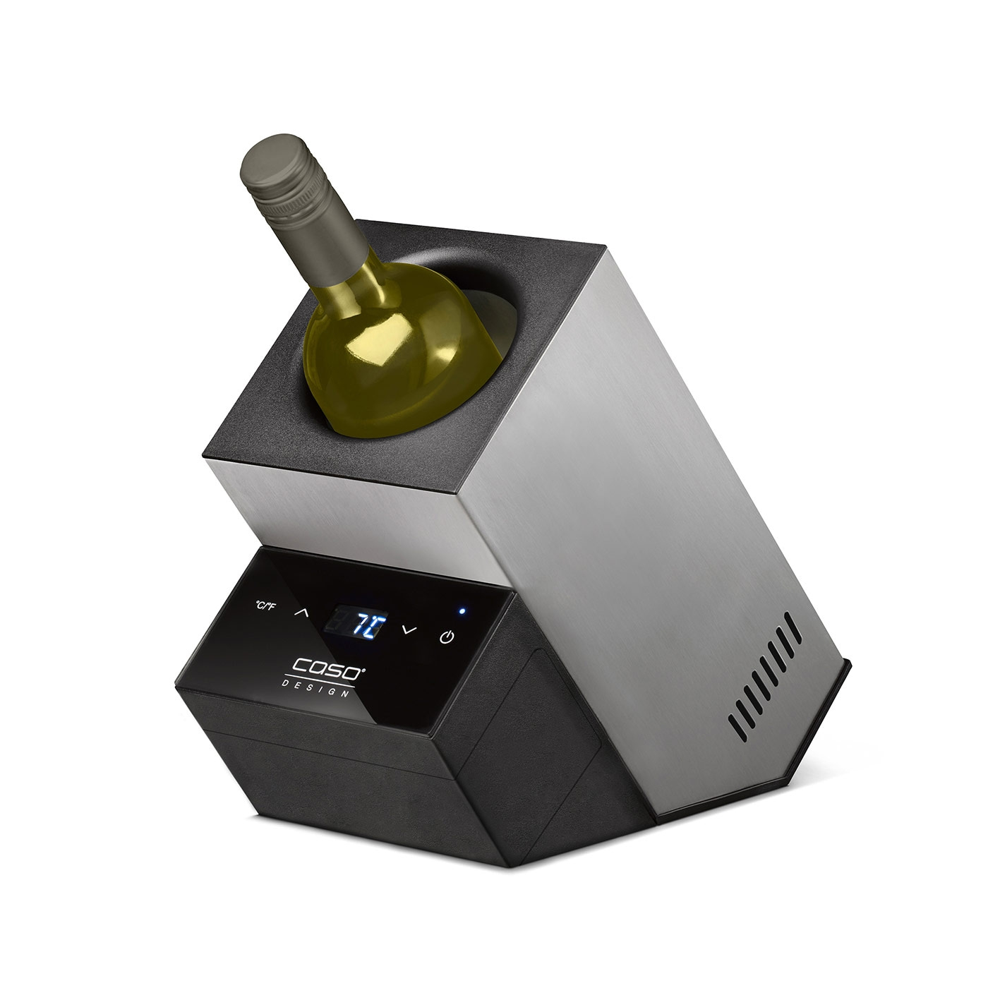 Weinkühler mit Flasche, Temperaturanzeige, modernes Design, Edelstahl