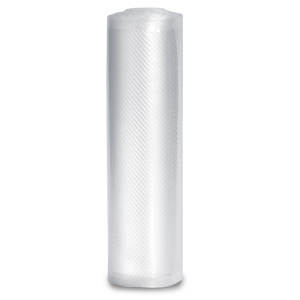 Rouleau de sacs sous vide, transparent, surface texturée, emballage alimentaire, fond blanc