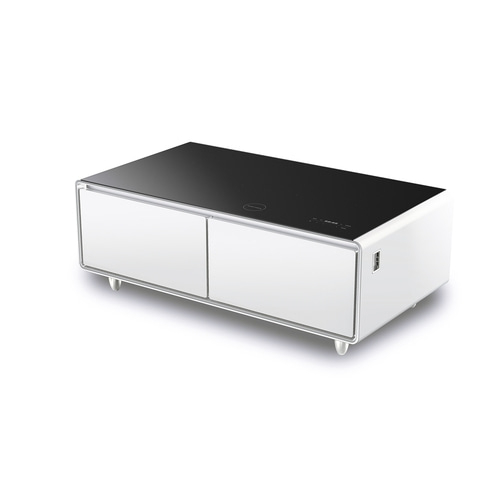 CASO Sound & Cool White Table lounge avec compartiments réfrigérés, soundbar & possibilités de chargement