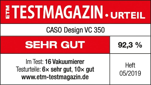 Testmagazin-Urteil für Caso Design VC 350: Sehr gut, 92,3%, Heft 05/2019