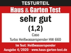 Résultat du test Haus & Garten Test très bon (1,2) Caso Turbo Distributeur d'eau chaude HW 660