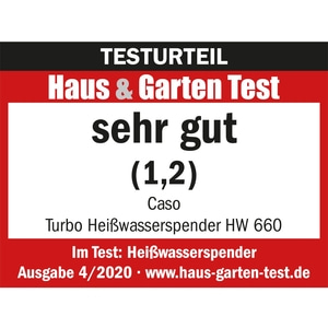 Test result Haus & Garten Test very good (1.2) Caso Turbo Hot Water Dispenser HW 660