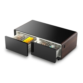 CASO Sound & Cool Wood Lounge table with refrigerator compartments, soundbar & charging options