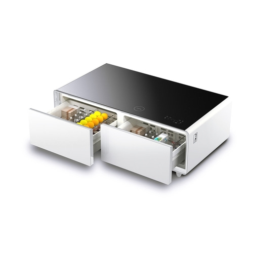 CASO Sound & Cool White Table lounge avec compartiments réfrigérés, soundbar & possibilités de chargement