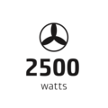 Fan symbol with 2500 watts power, black on black background.