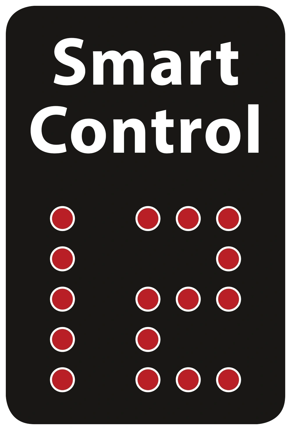 Panneau noir avec "Smart Control" et points rouges pour l'interface de contrôle.