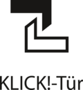 Logo mit schwarzem geometrischem Design und dem Text 'KLICK!-Türen' darunter.