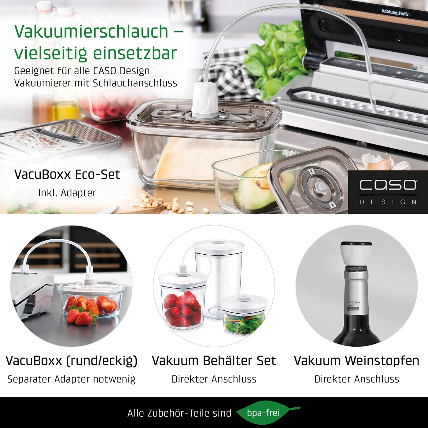 Vakuumierschlauch und Zubehör für CASO Design Vakuumiergeräte