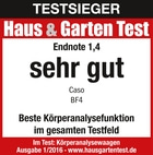 Testsieger Haus & Garten Test, Endnote 1,4, sehr gut, Caso BF4, beste Körperanalysefunktion