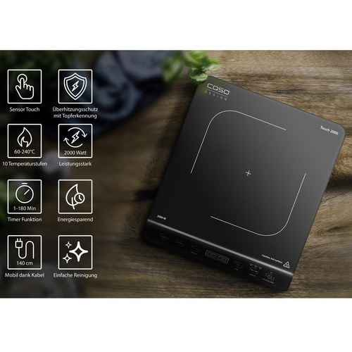 Induktionskochfeld mit Sensor Touch, 2000 Watt, Timer, energiesparend, einfache Reinigung.