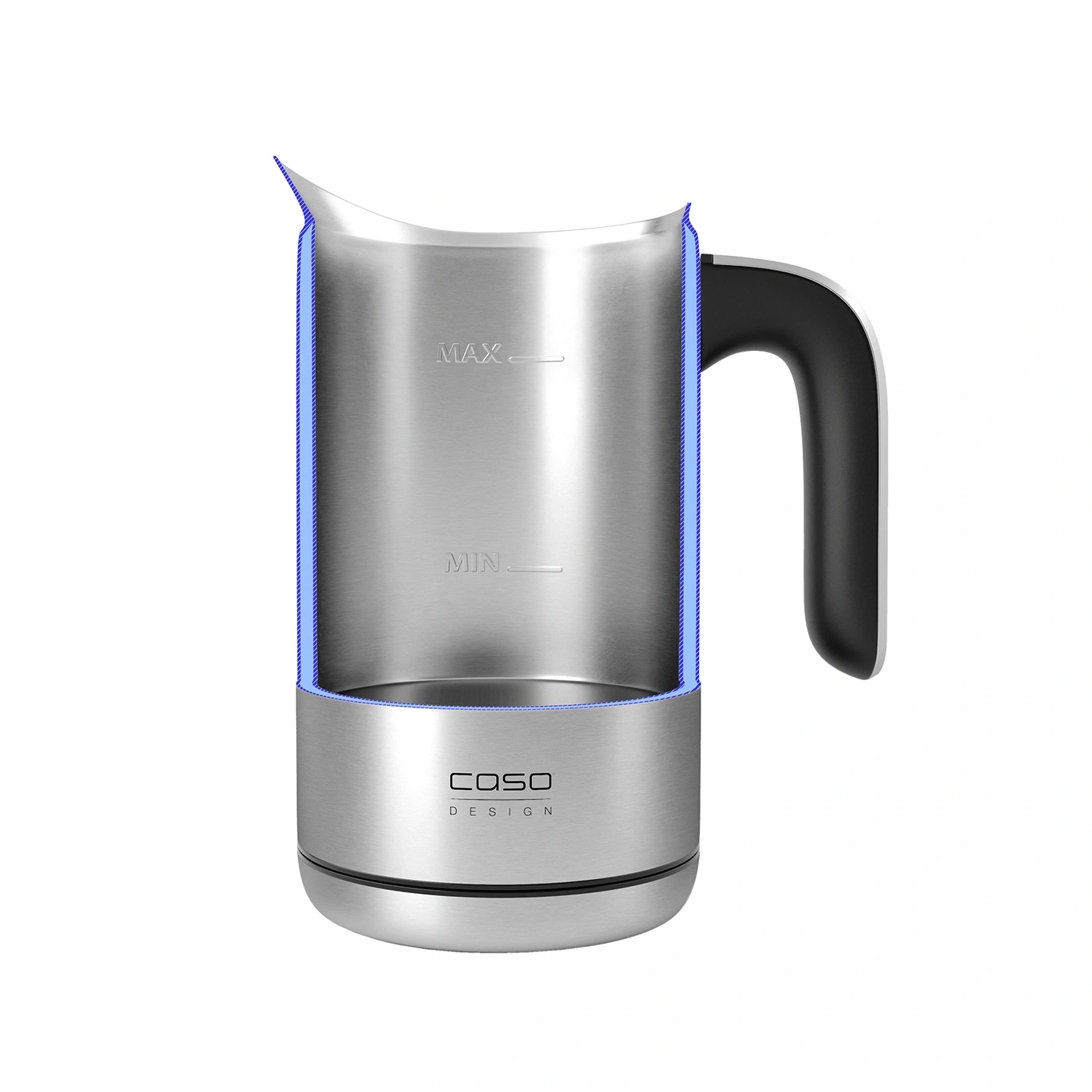 Edelstahl-Wasserkocher mit Griff und blauer Beleuchtung, Caso Design, MAX und MIN