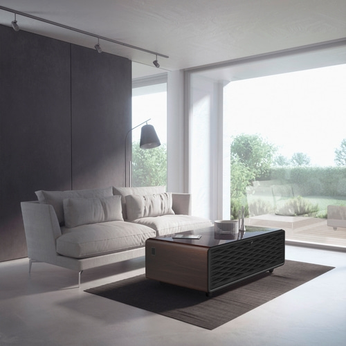 CASO Sound & Cool Wood Lounge table with refrigerator compartments, soundbar & charging options