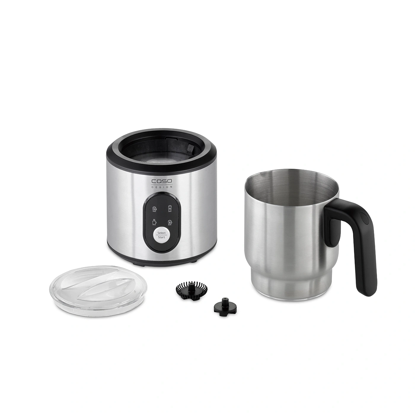 Milk frother with accessories and cup, stainless steel, Caso Design
