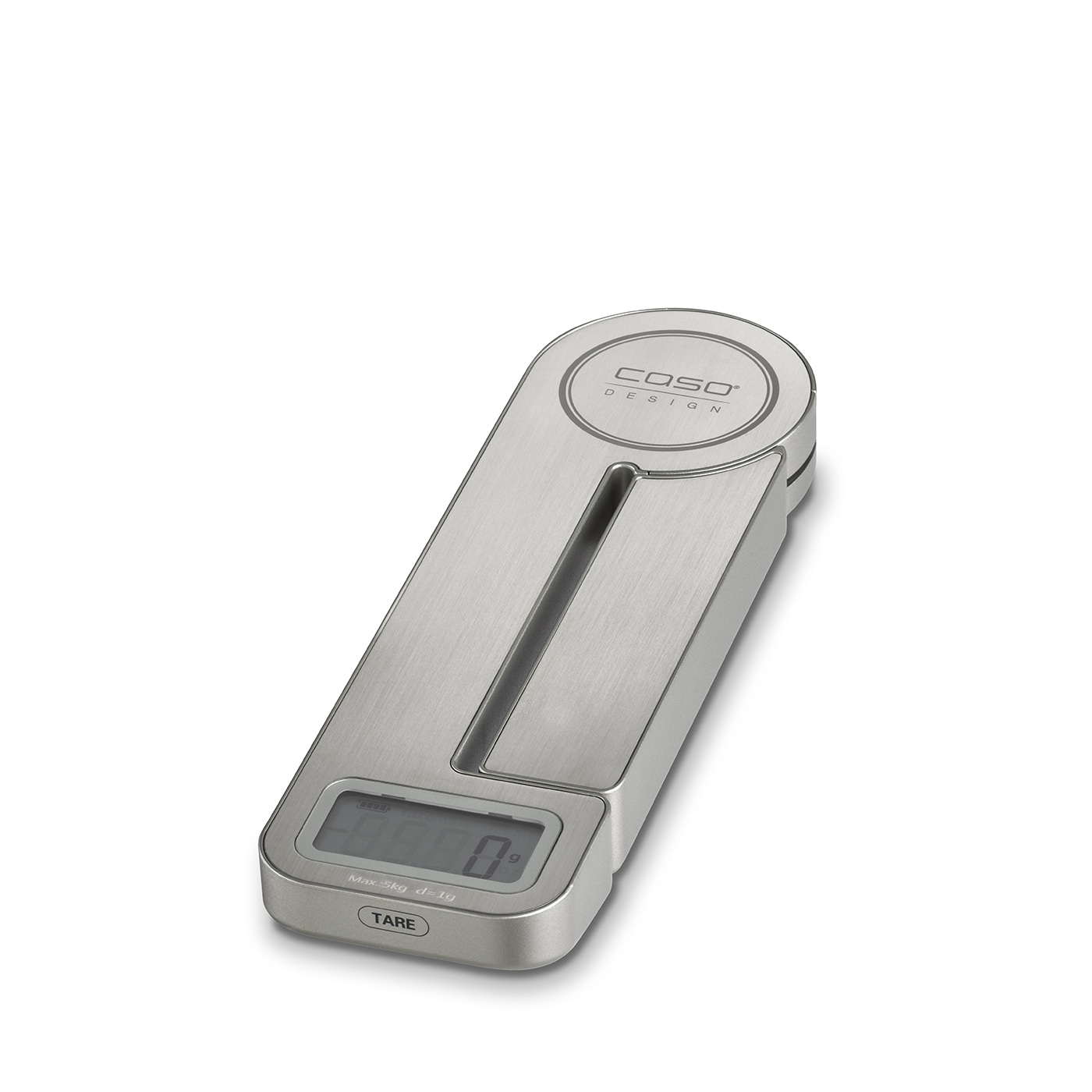 Stainless steel kitchen scale, digital display, Caso Design, buttons, weighing, measuring